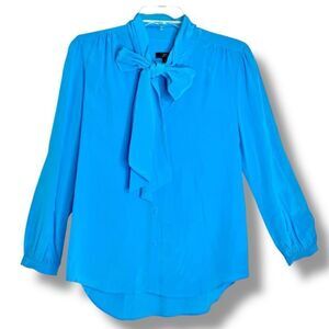 J. Crew Tie-neck Button Blouse Re-Imagined Silk Turquoise Blue Women’s Size XS